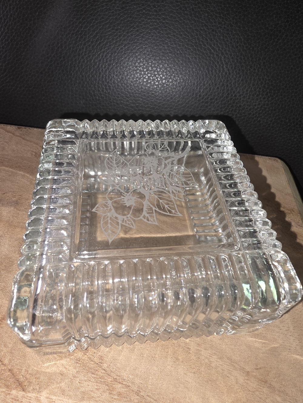 Clear Etched Glass Trinket Dish